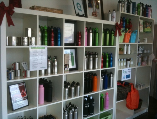Inside CynerGreen's store. I stocked up on the water bottles and reusable shopping bags. 